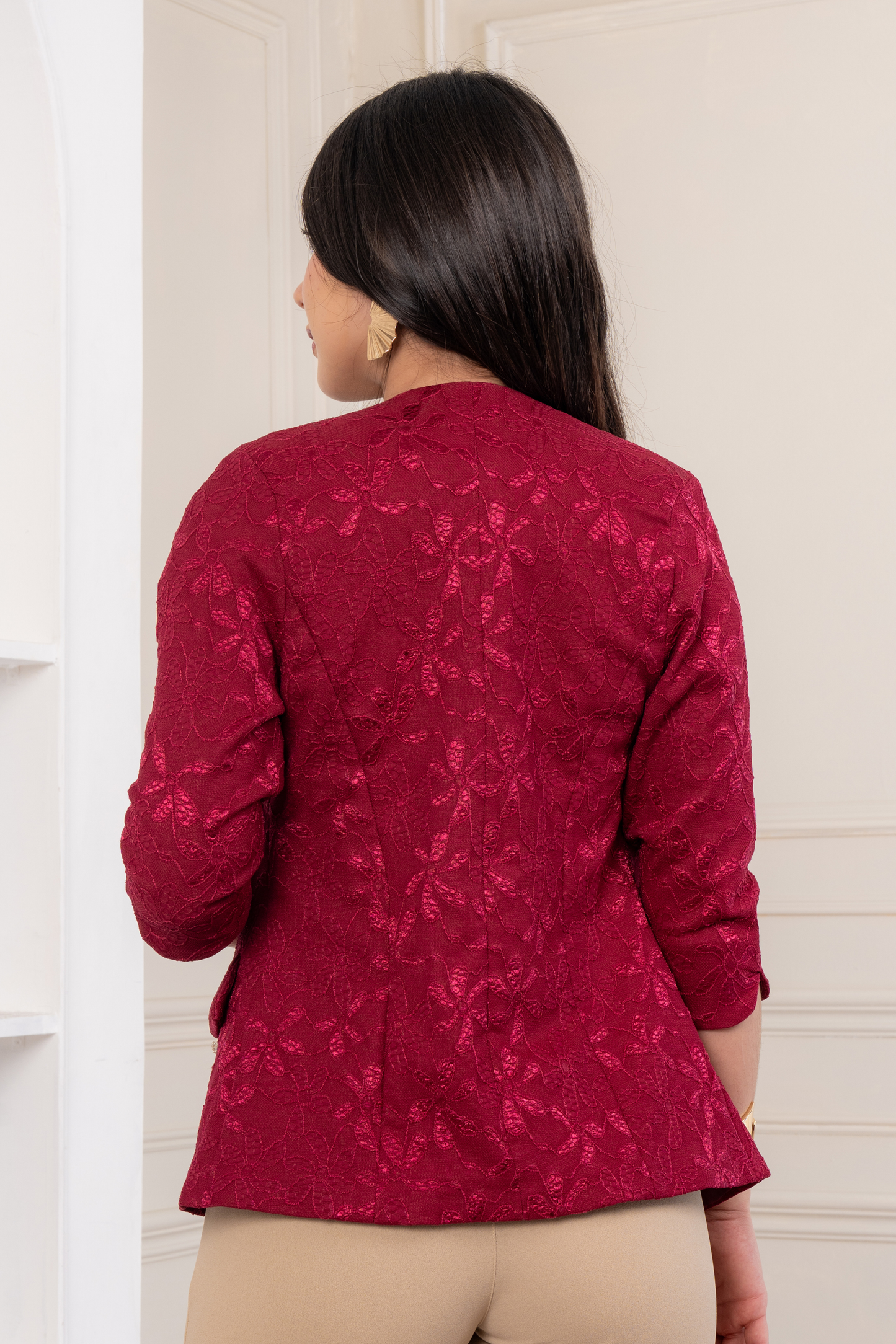 Blazer de Encaje Iris Manga 3/4 Vino