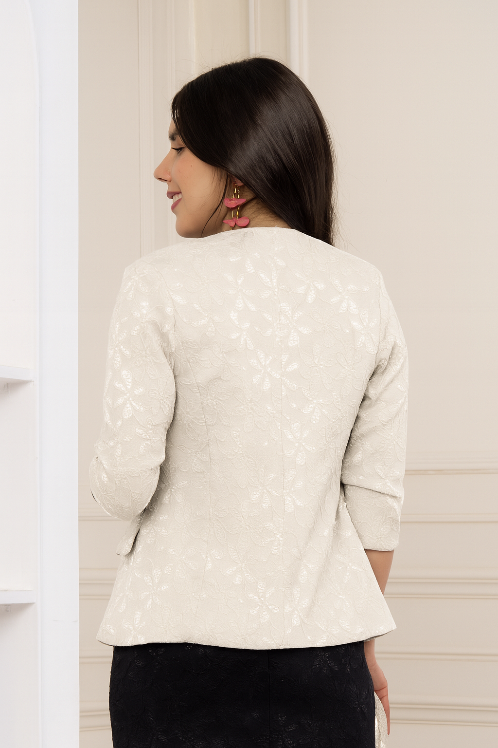 Blazer de Encaje Iris Manga 3/4 Perla