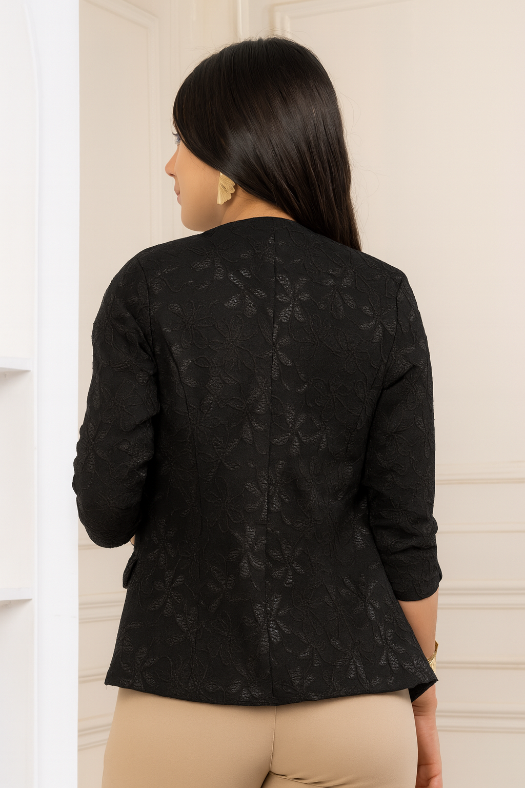 Blazer de Encaje Iris Manga 3/4 Negro