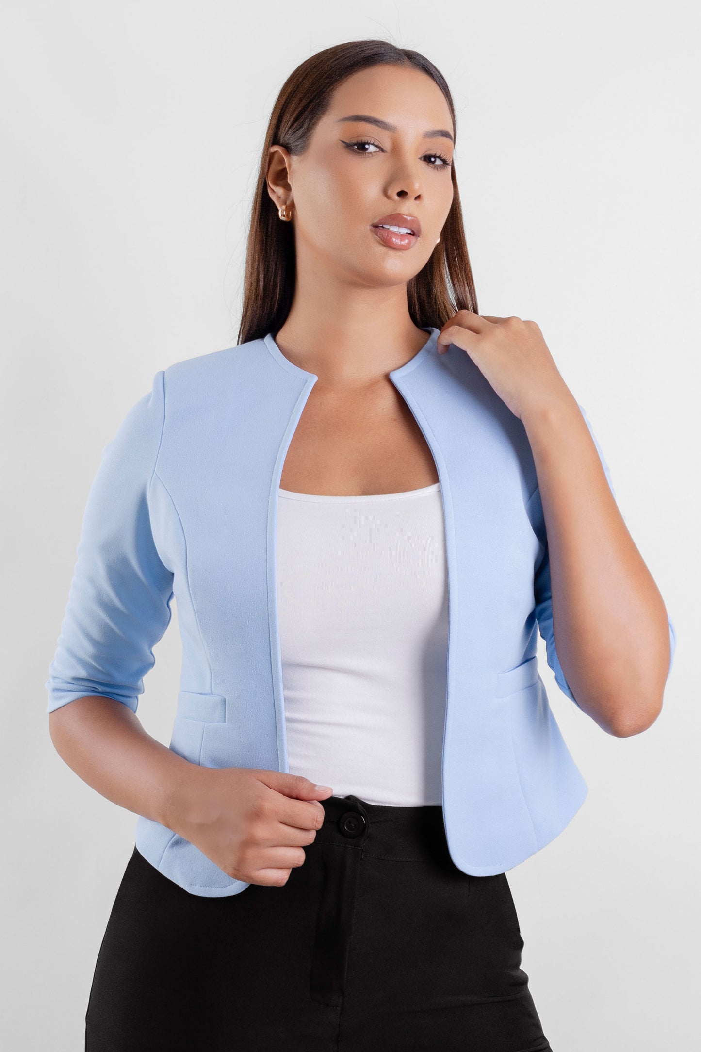 Blazer Marielena 3/4 sin botón celeste