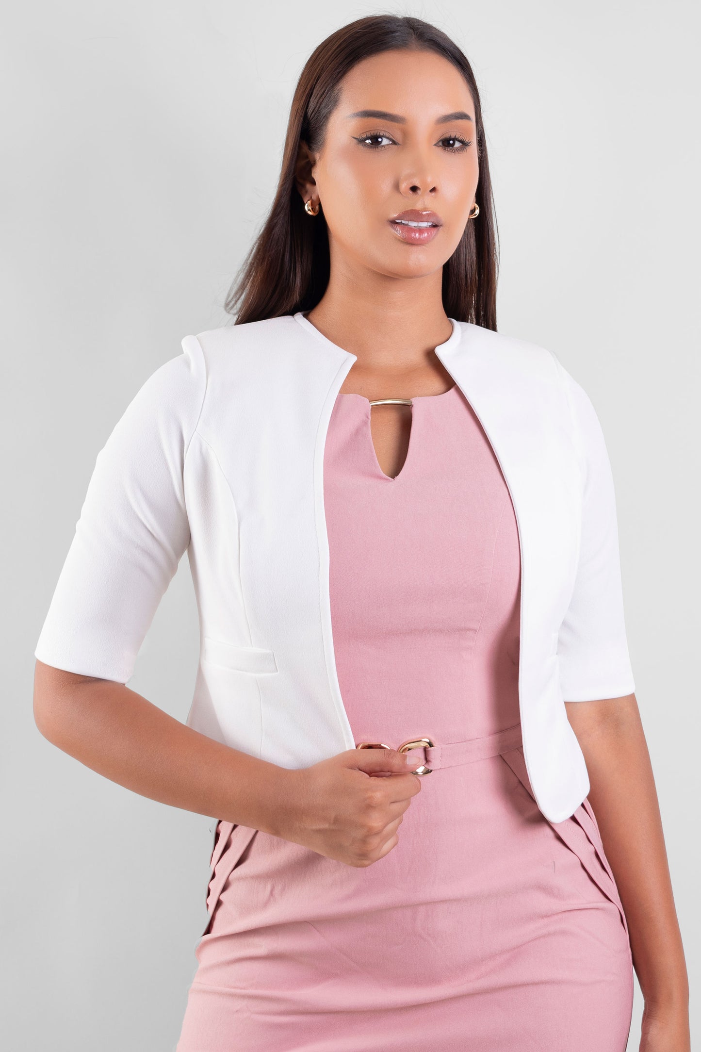 Blazer Marielena 3/4 sin botón blanco ivory