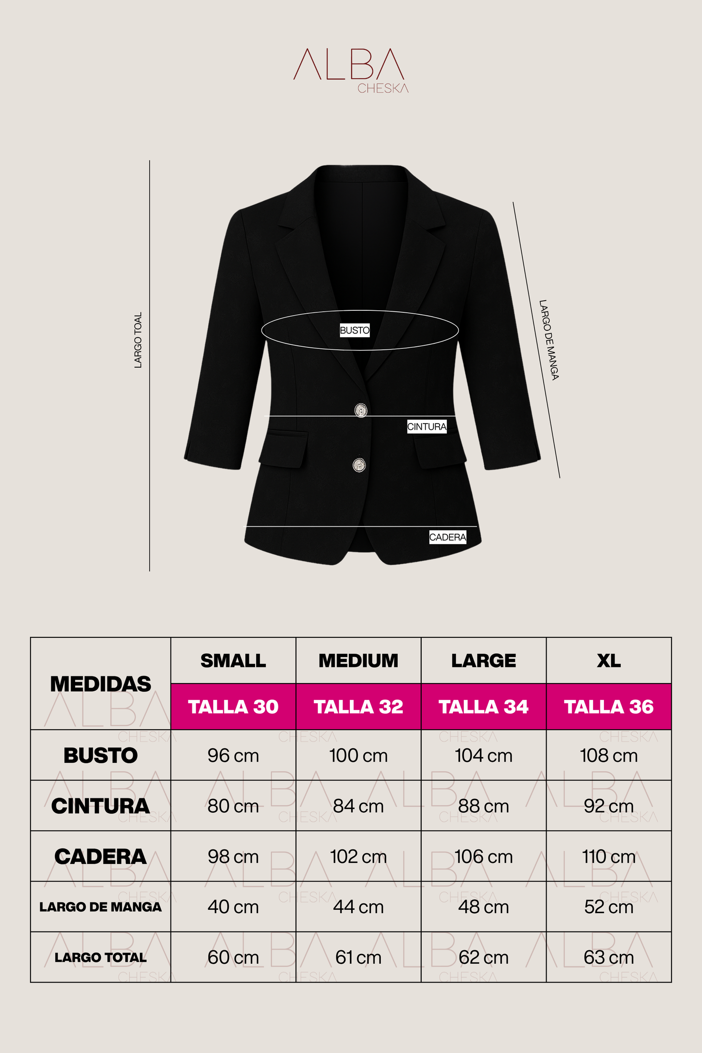 Blazer de Encaje Iris Manga 3/4 Negro