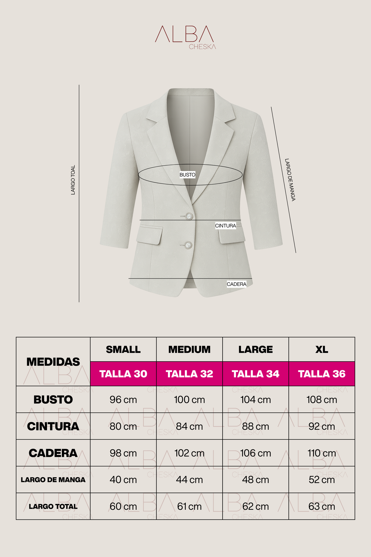 Blazer de Encaje Iris Manga 3/4 Perla