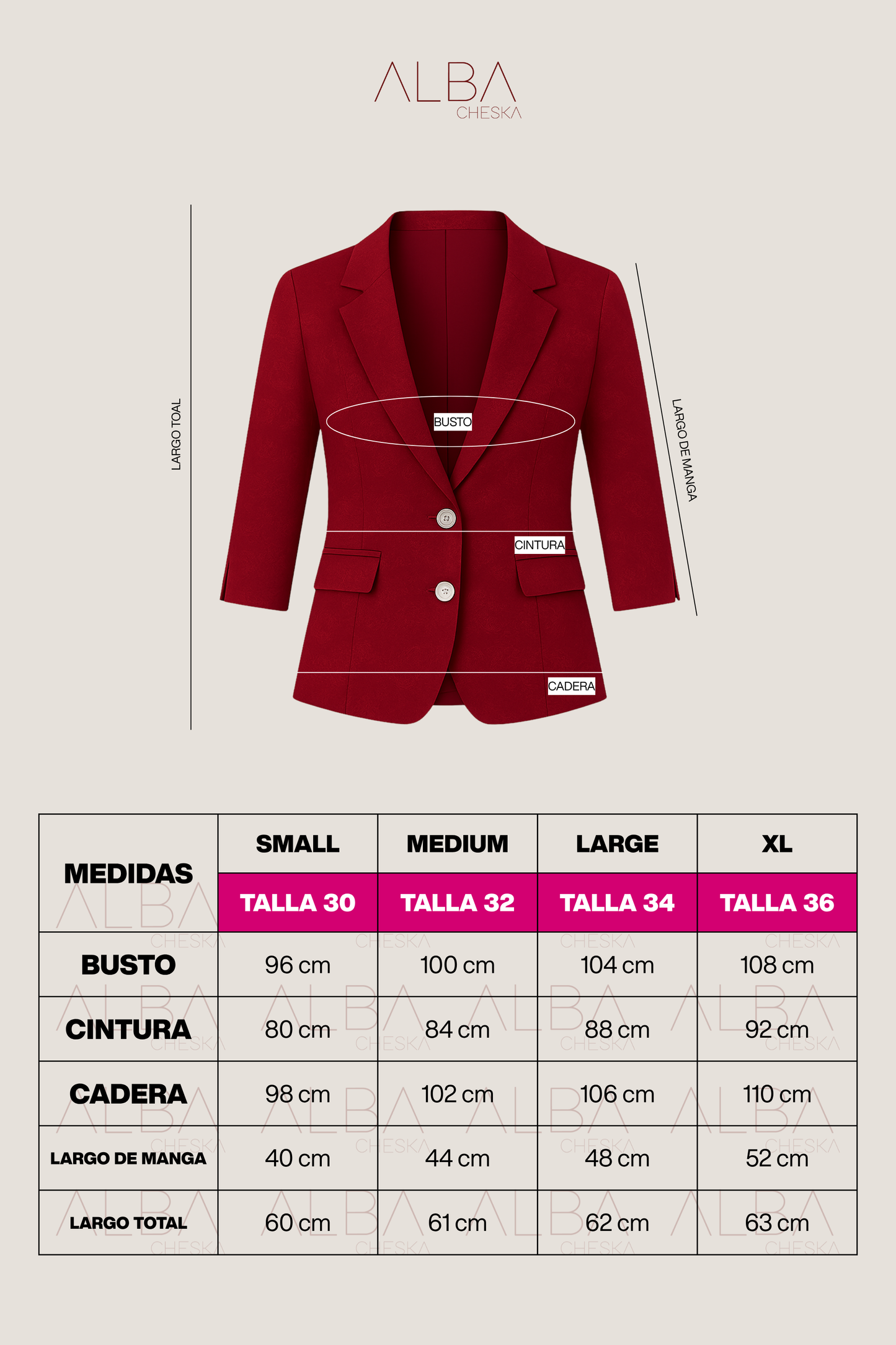 Blazer de Encaje Iris Manga 3/4 Vino