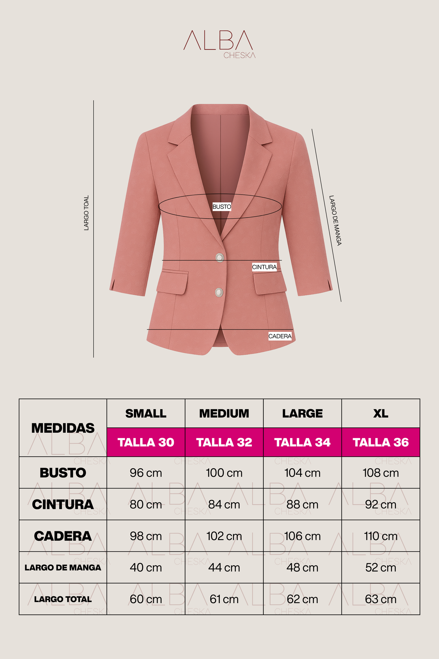 Blazer de Encaje Iris Manga 3/4 Palo Rosa