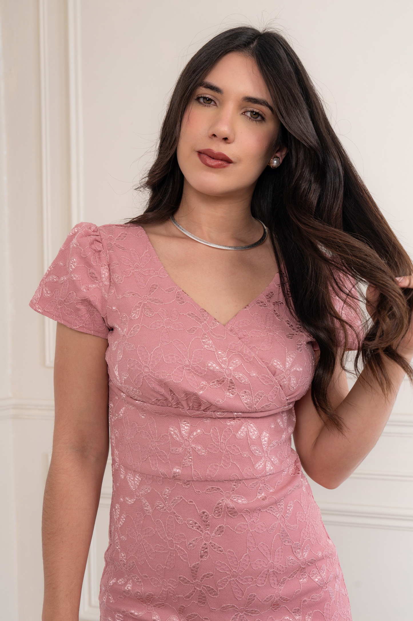 Vestido de Encaje Iris Palo Rosa