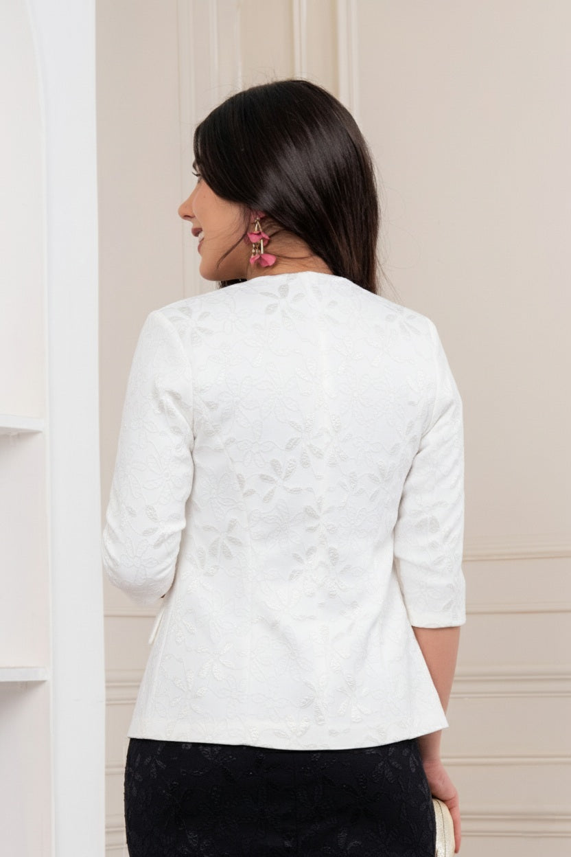 Blazer de Encaje Iris Manga 3/4 Perla