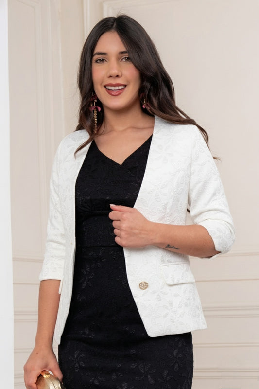 Blazer de Encaje Iris Manga 3/4 Perla