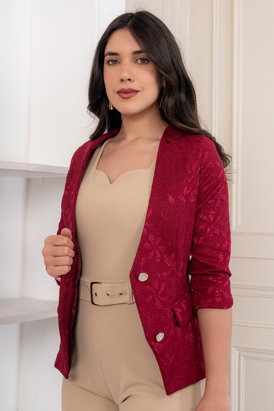 Blazer de Encaje Iris Manga 3/4 Vino