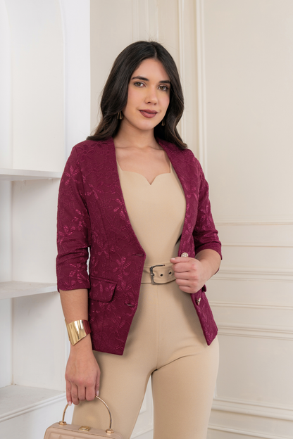 Blazer de Encaje Iris Manga 3/4 Vino
