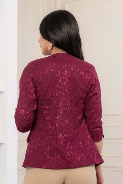 Blazer de Encaje Iris Manga 3/4 Vino