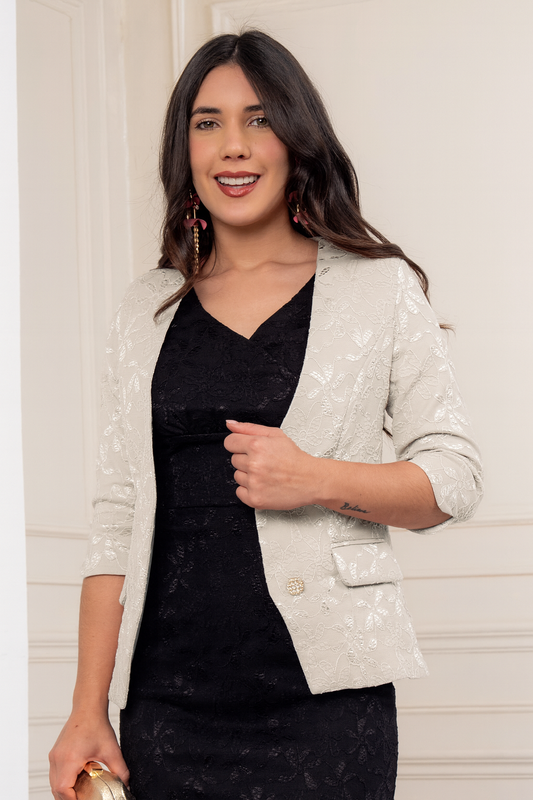 Blazer de Encaje Iris Manga 3/4 Perla